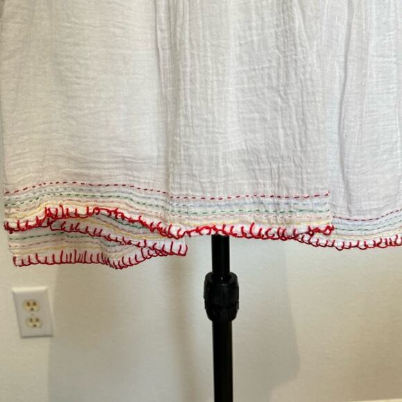 Sundry White Dress Draw String Waist Rainbow Threaded Long Sleeve Size 2 Medium - Picture 5 of 13